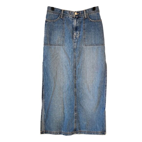 VTG BKE Buckle Y2K 90s Denim Jean Maxi Skirt Side Slits Women's 27 - Picture 1 of 10